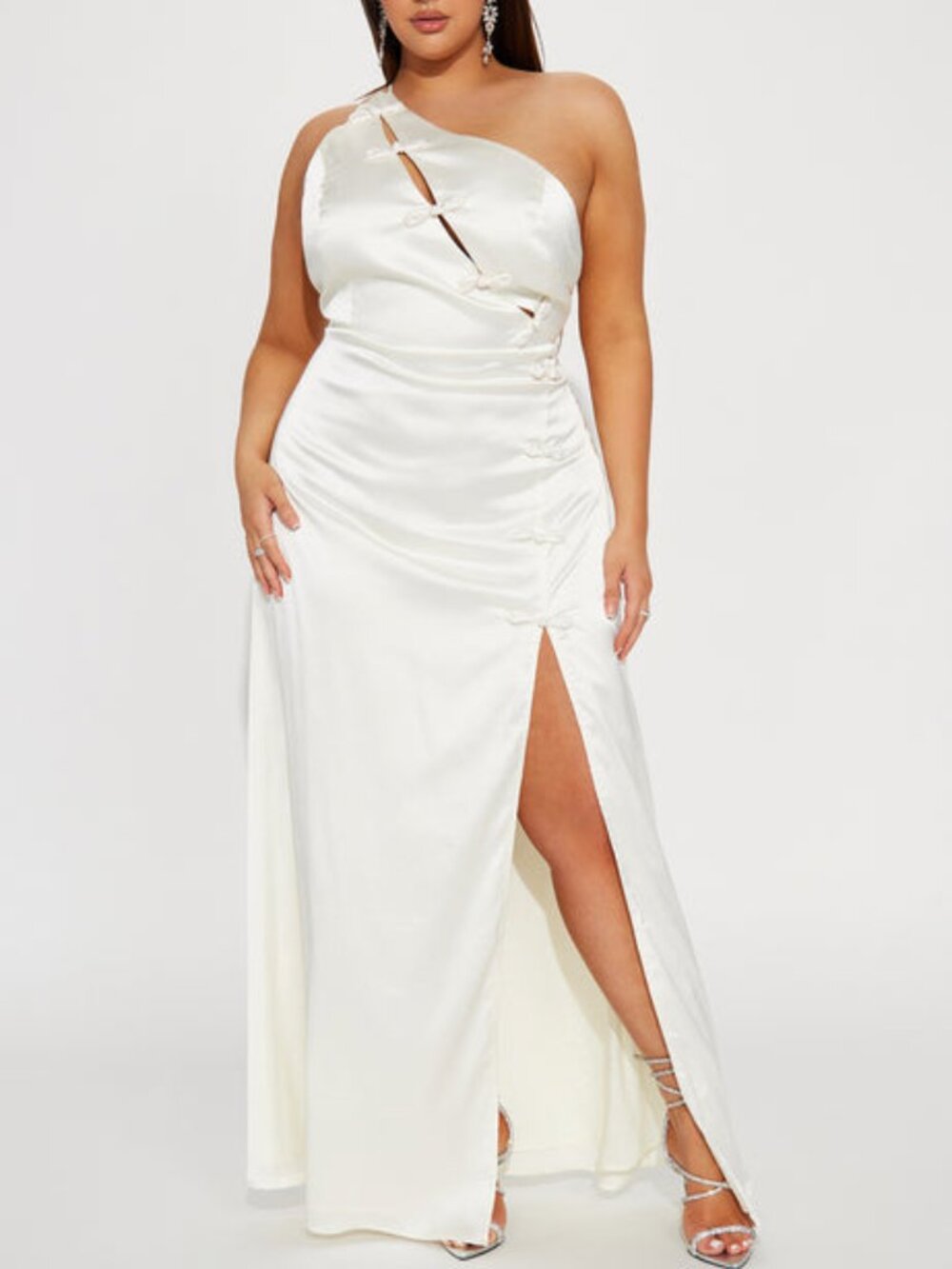 NWT Fashion Nova Take A Bow Satin Maxi Dress - Off White 2X